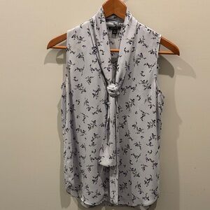 Ann Taylor Sleeveless V Neck Tie-Neck Button Up Blouse